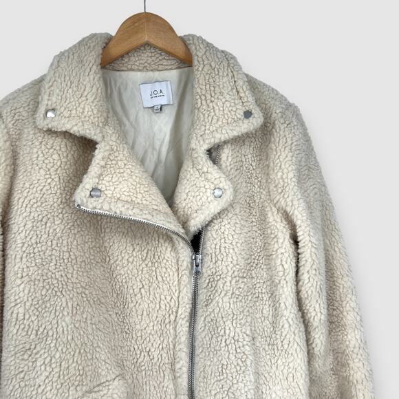 JOA Faux Shearling Teddy Jacket Cream Sherpa Moto Coat Women’s Small - Picture 4 of 4